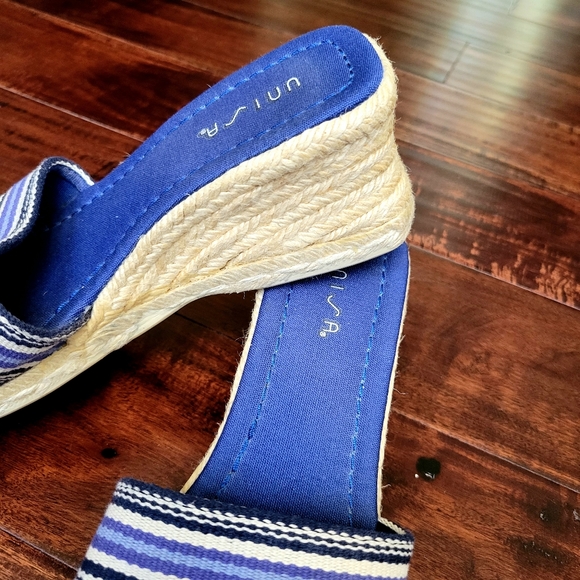 Unisa Espradilles Size 7.5 Unisa Wedge Sandals Womens Blue White Stripes - Picture 5 of 9